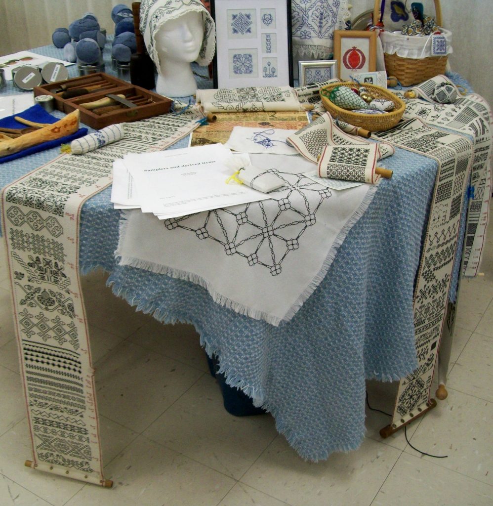 Blackwork display at Summits Arts and Sciences, 2016 CE, by Anja Snihova' Javornica